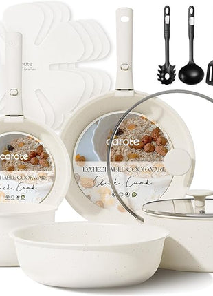 CAROTE 17pcs Pots and Pans Set, Nonstick Cookware Set Detachable Handle, Induction Kitchen Cookware Sets Non Stick with Removable Handle, RV Cookware Set, Oven Safe