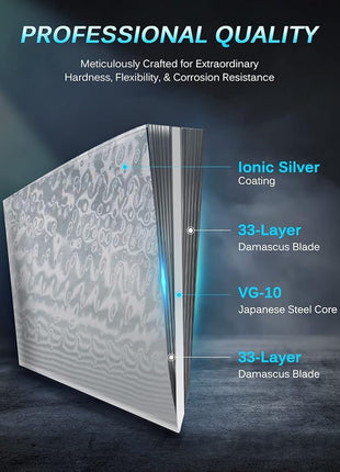 KYOKU Gin Series Steak Knife Set of 4, 4.5" Steak Knives, Japanese VG10 Damascus Stainless Steel Kitchen Knife Set with Silver Ion Blades G10 Handles Mosaic Pins, Cutlery Set w/Sheaths & Case