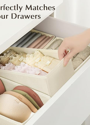 DIMJ Drawer Organizers Clothes, Set of 6 Dresser Organizer Bins, Fabric Closet Organizers and Storage, Shallow Drawer Dividers for Nursery, Clothing, Baby Clothes, Socks, Underwears, Tie (Beige)