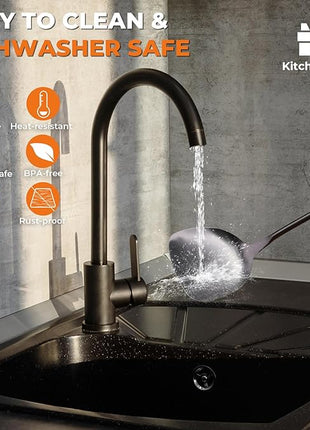 MARTE 15" Wok Spatula Turner and Ladle,Skimmer Spoon Tool Set - 18/10 Stainless Steel Vintage Cooking Utensils Set - Set of 4 High Grade Titanium Plating Kitchen Wok Utensils with Solid Wooden Handle