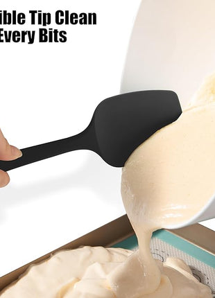 Heat Resistant Silicone Spoon Spatula, Doosu 600°F High Temp Flexible Cooking Spoons Kitchen Rubber Spoonula Scratch-Proof for Mixing Stirring Scraping Serving Non-Stick Cookware (11.4in, Black)