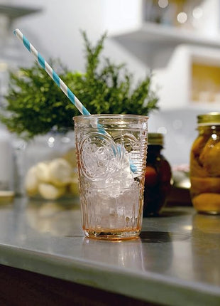 Bormioli Rocco Romantic Set Of 4 Cooler Glasses, 16 Oz. Colored Crystal Glass, Cotton Candy Pink, Made In Italy.