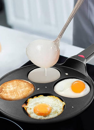 Pancake Pan Nonstick-Suitable for All Stovetops & Induction Cooker, 10.5 Inch Mini Silver Dollar Grill Blini Griddle Crepe Pan, 4 Molds Cake Egg Skillet, 100% PFOA Free Coating