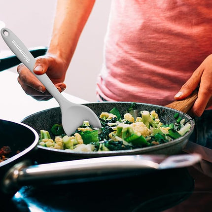 Silicone Spoon, Nonstick Kitchen Silicone Slotted Solid Spoons for Cooking Dishwasher Safe for Nonstick Cookware, Heat Resistant Grey Silicone Serving Spoon BPA Free for Mixing Stirring