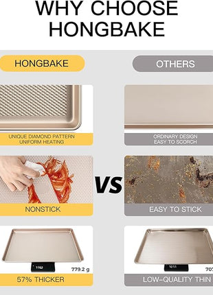 HONGBAKE 2 Pack Quarter Sheet Pans for Baking Nonstick, Commercial Cookie Sheet for Baking with Diamond Texture Surface, 57% Thicker Carbon Steel 9 x 13 Baking pan