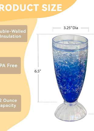 Lily's Home 12oz set of 4Insulated Double Wall Gel-Filled Acrylic Plastic Frosted Freezer Milkshake Glasses. Ideal for Root Beer Float, Smoothies and Ice Cream Soda