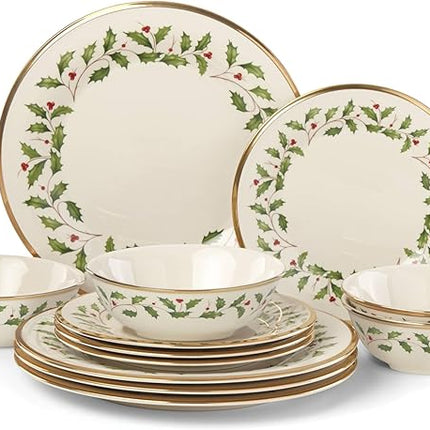 Lenox 893172 Holiday 12-Piece Plate and Bowl Set, Christmas Dinnerware, Hosting