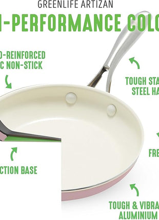 GreenLife Artisan Healthy Ceramic Nonstick, 5QT Saute Pan Jumbo Cooker with Helper Handle and Lid, Stainless Steel Handle, Induction, PFAS-Free, Dishwasher Safe, Oven Safe, Pink