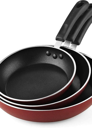 Cook N Home Nonstick Frying Pans Set 3 Piece, 8, 9.5, 11-Inch Kitchen Cooking Skillets Saute Fry Pan Induction Compatible, Marble Red