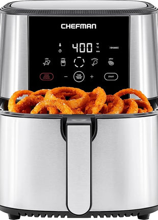Chefman TurboFry® Touch Air Fryer, XL 8-Qt Family Size, One-Touch Digital Control Presets, French Fries, Chicken, Meat, Fish, Nonstick Dishwasher-Safe Parts, Automatic Shutoff, Stainless Steel