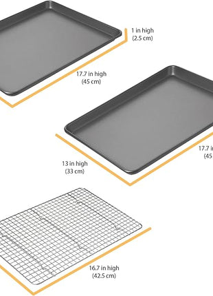 Chicago Metallic Professional Non-Stick Cookie and Jelly-Roll Pan Set with Cooling Rack, 17 by 12.25 Inches