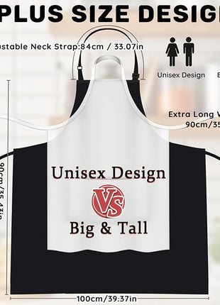 2 Pcs Plus Size Chef Apron, Unisex Professional Apron with 2 Pockets for Cooking, Work, Baking (Larger Size)