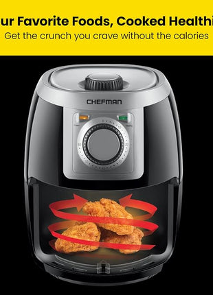 CHEFMAN Small, Compact Air Fryer Healthy Cooking, 2 Qt, Nonstick, User Friendly and Adjustable Temperature Control w/ 60 Minute Timer & Auto Shutoff, Dishwasher Safe Basket, BPA - Free, Black