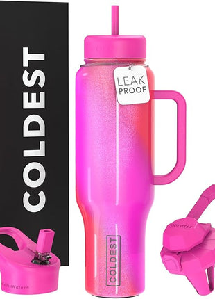 Coldest Tumbler with Handle and Straw, 100% Spill Proof Tumbler with Straw (3 Lids), Stainless Steel Insulated Leakproof Tumblers for Women Men, Cup Holder Friendly, 46 oz (Kissed Dream)