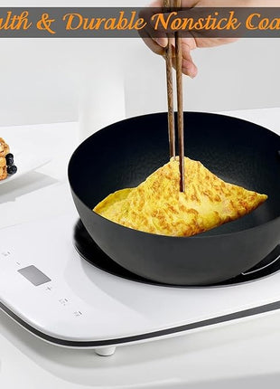 Frying Pan with Lid Skillet Nonstick 10 inch Carbon Steel Wok Pan Woks and Stir Fry Pans for Electric,Induction and Gas Stoves