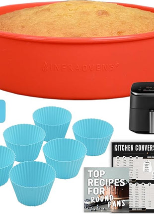 INFRAOVENS Air Fryer Baking Pan Set For Cosori TurboBlaze 9-in-1 6qt, Freezer Airfryer Bakeware Sets with Cupcake Liners & Kitchen Conversion Chart, Nonstick Round Cake Molds for Baking