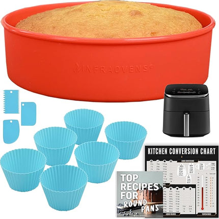 INFRAOVENS Air Fryer Baking Pan Set For Cosori TurboBlaze 9-in-1 6qt, Freezer Airfryer Bakeware Sets with Cupcake Liners & Kitchen Conversion Chart, Nonstick Round Cake Molds for Baking