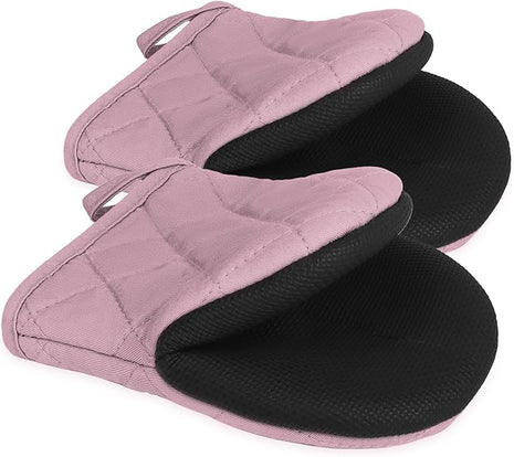 1 Pair Short Oven Mitts, Heat Resistant Silicone Kitchen Mini Oven Mitts for 500 Degrees, Non-Slip Grip Surfaces and Hanging Loop Gloves, Baking Grilling Barbecue Microwave Machine Washable