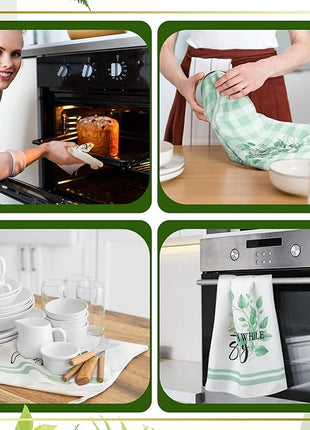 Set of 6 Eucalyptus Kitchen Towels Green Leaves Dishtowels Absorbent Spring Summer Hand Tea Towels 24 x 16 Inch Eucalyptus Lover Gifts Holiday Wedding Gifts for Farmhouse Kitchen Bathroom Decor