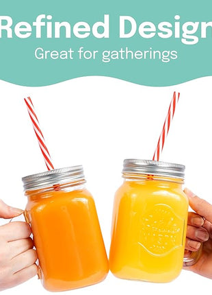 Estilo Glass Mason Jars with Handles, Lid and Straw 16 oz | Drinking Glasses Cups Mug Set for Iced Coffee, Tea & Smoothie - Set of 6