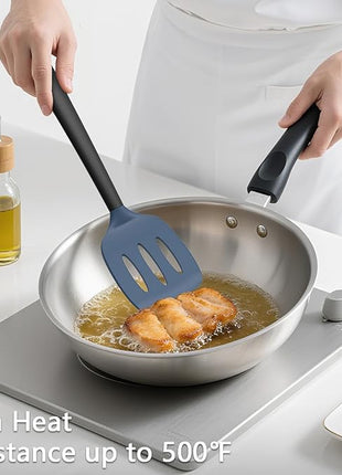 Coukre 3 Pack Silicone Spatula Set, High Heat Resistant, BPA-Free, Fish Spatula, Solid & Slotted Turner for Non-Stick Pans, Flipping Eggs, Pancakes, Fish, Burgers (3, DarkBlueBlack)