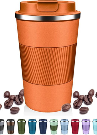 Insulated Coffee Tumblers with Flip Lid 12oz / 17oz, Stainless Steel Travel Coffee Mug Leak Proof, Vacuum Insulated Coffee Mug Reusable Cup, Keeps Cold and Hot for Coffee Tea