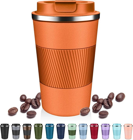 Insulated Coffee Tumblers with Flip Lid 12oz / 17oz, Stainless Steel Travel Coffee Mug Leak Proof, Vacuum Insulated Coffee Mug Reusable Cup, Keeps Cold and Hot for Coffee Tea