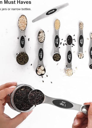 Magnetic Measuring Spoons Set Stainless Steel with Leveler-9pcs Stackable Metal Tablespoon Measure Spoon for Baking-Measuring Cups and Spoon Set Kitchen Gadgets Apartment Essentials Fits in Spice Jars
