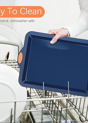 To encounter Silicone Baking Pans Set, 4 Pieces Nonstick Bakeware Set with Baking Pans, Baking Sheets, Cookie Sheets, Cake Pan with Grips and Metal Reinforced Frame More Strength, Navy Blue