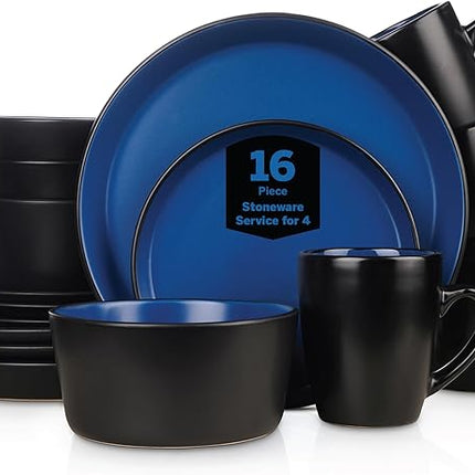 SERVICE FOR 4 - Total of 16 pieces including 8 dinner plates (10”), 4 salad plates (7.5”), 4 bowls (5.75”), and 4 mugs (12 oz), making it the perfect set to service 4 people