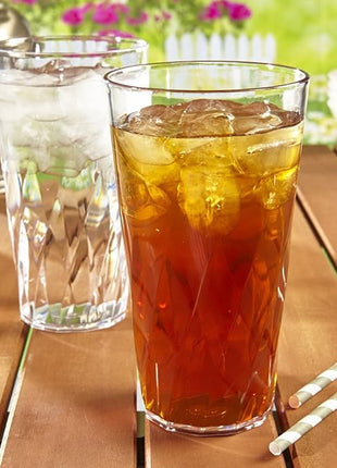 US Acrylic Palmetto [Set of 16] 20 ounce Plastic Stackable Water Tumblers in Clear, Lightweight Value Set of Drinking Cups, Reusable, BPA-free, Made in the USA, Top-rack Dishwasher Safe