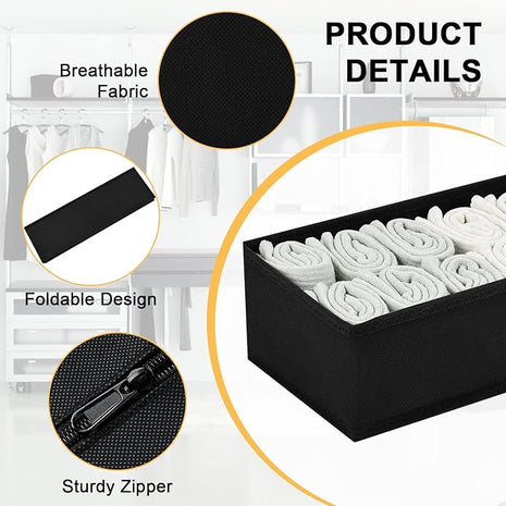 DIMJ Drawer Organizers - Set of 4 Foldable Closet Dividers for Baby Clothes, Socks, Belt, Tie (Black)