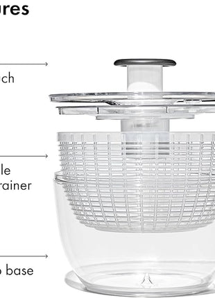 OXO Good Grips Salad Spinner | Lettuce Spinner | Fruit Washer | Fruit Washing Bowl with Strainer | Vegetable Cleaner | Salad Cleaner | Lettuce Washer | 6.22 Quart Capacity