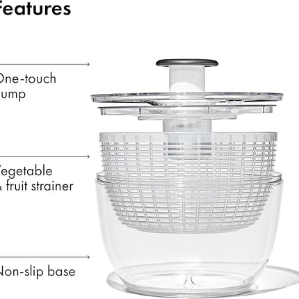 OXO Good Grips Salad Spinner | Lettuce Spinner | Fruit Washer | Fruit Washing Bowl with Strainer | Vegetable Cleaner | Salad Cleaner | Lettuce Washer | 6.22 Quart Capacity