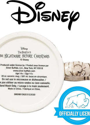 Silver Buffalo Disney Tim Burton's Nightmare Before Christmas Jack Skellington and Moonlight Snake 3D Sculpted Handle Ceramic Mug, 20 Ounces
