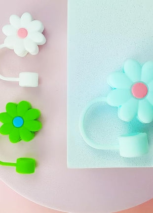 5 PCS Silicone Straw Covers Cap Compatible with Stanley 30&40 Oz Cup, 10mm Cute Flower Straw Toppers for Tumblers, Dust-Proof Drinking Straw Caps for Reusable Straws Tips Lids