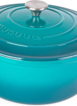 Nuovva Enamelled Cast Iron Dutch Oven Pot with Lid – 6.4 Quart Non Stick Casserole Pot – Heavy Duty & Oven Safe up to 500° F for Bread Baking, Braising, Stews, Roasting – 28cm Teal