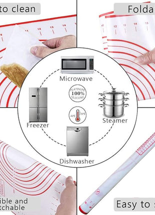 Rolling Pin and Silicone Baking Pastry Mat Set, Stainless Steel Dough Roller, Rolling Pins with Adjustable Thickness Rings, for Baking Fondant, Pizza, Pie, Pastries, Pasta, Cookies