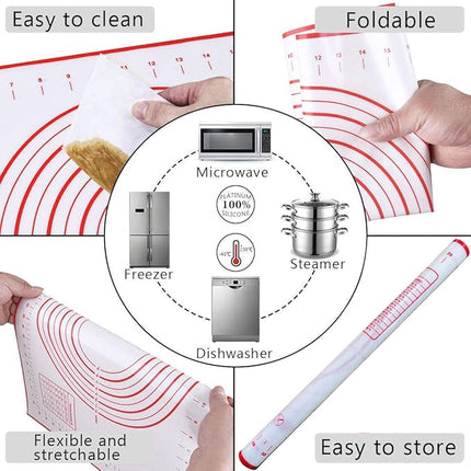 Rolling Pin and Silicone Baking Pastry Mat Set, Stainless Steel Dough Roller, Rolling Pins with Adjustable Thickness Rings, for Baking Fondant, Pizza, Pie, Pastries, Pasta, Cookies