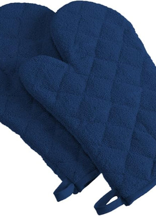DII Basic Terry Collection 100% Cotton Quilted, Oven Mitt, Nautical Blue, 2 Piece