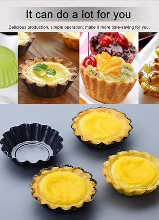 12 Packs Egg Tart Mold, Upgrade Bigger Size 3 x 0.9inch, Cupcake Cake Muffin Mold Tin Pan Baking Tool, Carbon Steel