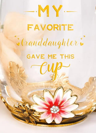 OEAGO Grandma Gifts from Granddaughter Tea Cup Birthday Grandparent Gifts Mothers Day Enamel Flower Glass Mugs from Grandkids Grandchildren