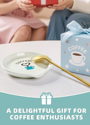 FANGSUN Coffee Spoon and Rest Set,Mini Spoon Holder for Teaspoon, Stirrers, Farmhouse Ceramic 3.5-Inch Small Tea Spoon Rest for Coffee Bar Accessories/Station Decor/Ideas Gifts, White