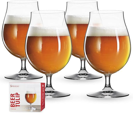 Spiegelau Classic Tulip Beer Glass, European-Made Crystal Drinking Glasses Perfect for Belgian Ales, IPA Beers, Cocktails, Sodas, Beverages, Smoothies, Home Bar Accessories, 15.5 oz, Set of 4