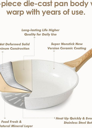 SENSARTE Nonstick Ceramic Frying Pan Skillet, 12.5 Inch Omelet Pan, Healthy Non Toxic Chef Pan, Induction Compatible Egg Pan with Heat Resistant Handle, PFAS-Free, White