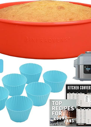 Air Fryer Baking Pan Set ForNinja Speedi SF301 Rapid Cooker & Airfryer, Bakeware Sets with Cupcake Liners & Kitchen Conversion Chart, Nonstick Round Cake Molds for Baking