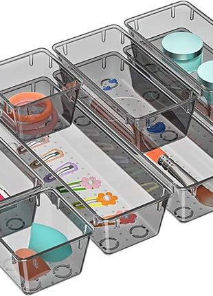 WOWBOX 9 Pack Clear Drawer Organizer Set, Acrylic Drawer Storage Trays, Storage Bins for Makeup, Cosmetics, Jewelries, Utensils, Gadgets, Office, Black
