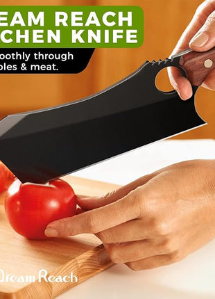 Dream Reach Meat Cleaver, 6.9 inch Black Boning Knife, High Carbon Steel Sharp Kitchen Forged In Fire Knife with Sheath Gift Box Bottle Opener for Outdoor Camping, Christmas Gifts for Men Women