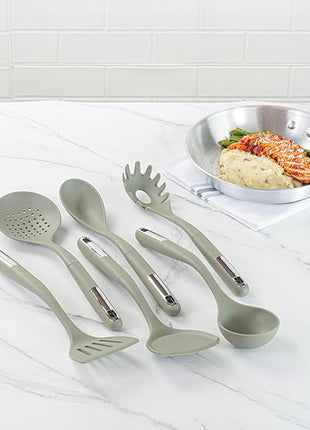 Restaurantware-Met Lux Kitchen Utensil Set, 1 Silicone Utensil Set - Consists 6 Pieces, High-Heat Tolerance, Green Silicone Kitchen Utensils, For No-Stick Cookware