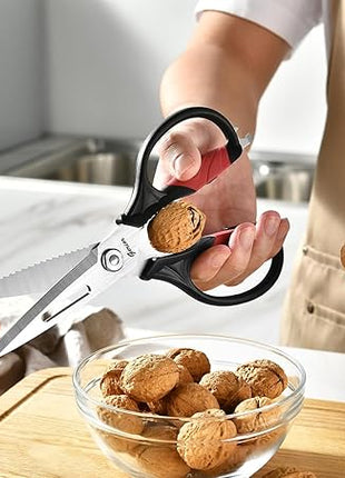 Kitchen Scissors - Heavy Duty Utility Come Apart Kitchen Shears for Chicken, Meat, Food, Vegetables - 9.25 Inch Long Black & Red